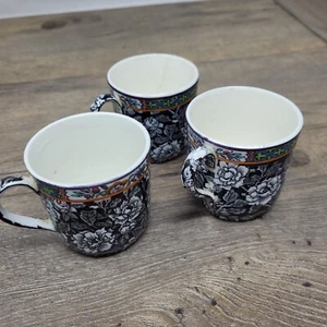 Juego de 3 tazas de té vintage de porcelana de hueso de rosa negra - Imagen 1 de 6