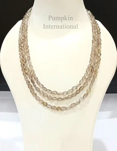 Smoky Quartz Faceted Oval AA Grade Gemstone Beads 3 Strand Necklace - Picture 1 of 6