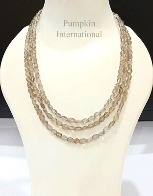 Smoky Quartz Faceted Oval AA Grade Gemstone Beads 3 Strand Necklace - Image 1 of 4