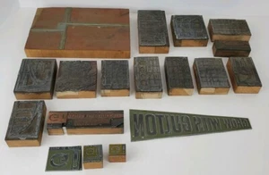 Vintage Konvolut Holz & Metall Buchdruck Drucker Blöcke unbekanntes Thema - Bild 1 von 11