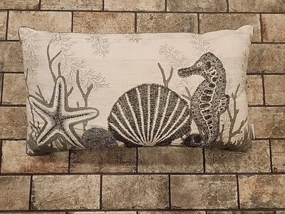 Coastal Collection Beaded Seashell, Starfish, Seahorse Pillow 24" x 12" - Image 1 of 4