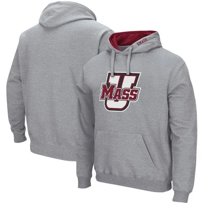 Men's Colosseum Heathered Gray UMass Minutemen Arch and Logo Pullover Hoodie - Image 1 of 3