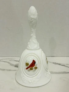 Vintage Fenton Cardinals in Winter Medallion Bell Hand Painted - Picture 1 of 9