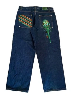 VTG Y2K Coogi Jeans Size W32×L 34 Peacock Feather Blue Denim Baggy Skater - Image 1 of 4