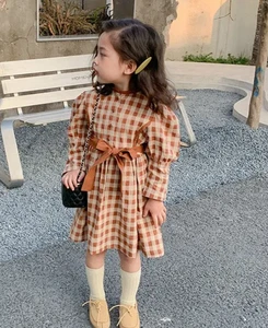 Girls Basic Plaid Print Round Neck Long Sleeve Casual Dress sz 18 months - Picture 1 of 9