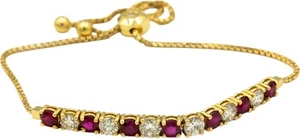 18k Yellow Gold 3.57 Diamond and Ruby Adjustable Size Tassel Bracelet - Picture 1 of 4