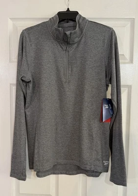 NUEVO CON ETIQUETAS REEBOK Mujer ALL AROUND VECTOR Media Cremallera GRIS Elastizado Poli ATLETICO Top LG Foto 1 de 4