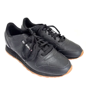 Reebok Classic Men's 10.5 Leather Black Gum Running Tennis Shoes Sneakers - Picture 1 of 7