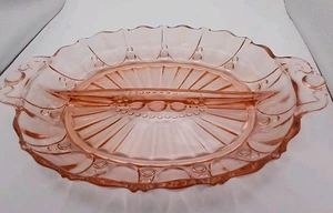 Plato Relish Dividido Vidrio Depresión Rosa Anchor Hocking Años 30 "Oyster & Pearl" - Imagen 1 de 24