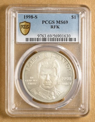 1998 S Robert Kennedy Commemorative Silver Dollar PCGS MS69 - Image 1 of 2