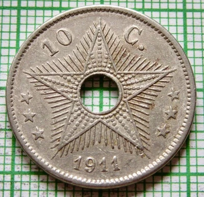 BELGIAN CONGO ALBERT I 1911 10 CENTIMES Star, colonial coinage km# 18 - Image 1 of 4