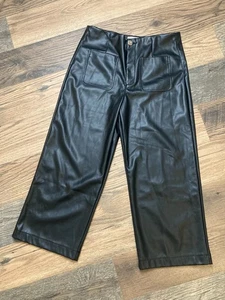 BAGATELLE COLLECTION Black  Faux Leather High Waist Crop Wide Leg Pants L - Picture 1 of 7