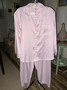 Miss Elaine Pyjama-Set rosa Satin Knopfleiste Oberteil Hose PM Landhaus Kern NEU - Bild 1 von 14