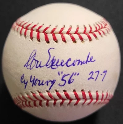 DON NEWCOMBE SIGNED BASEBALL OMLB INSCRIBED CY YOUNG 56 BROOKLYN DODGERS JSA COA - Image 1 of 3