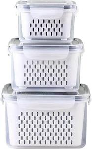 3Pack Fridge Food Storage Container Set with Lids with Strainer - Picture 1 of 2