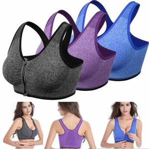 Women High Impact Front Zipper Closure Elastic Straps Padded Sports Bra Workout - Picture 1 of 15