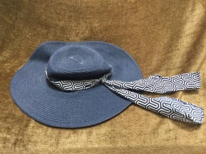 New Mud Pie Blue Straw Beach Sun Hat Women's One Size With Sash - Picture 1 of 7