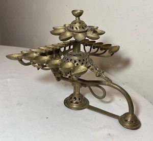 RARE antique Indian 5 piece multi wick brass Diyas oil burning table lamp ornate - Picture 1 of 12