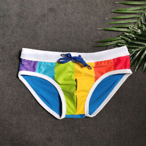Men Rainbow Swimming Trunks Beach Stretch Shorts Bikini Briefs Underpants Gay
