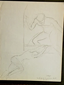 T13-79382 Levite & Concubine pencil drawing Jessie Cheney Fairbanks Boston 30s - Picture 1 of 2