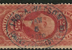 A WATSON JAN 5 1870 Proprietary Cancel Revenue 25 Cent 1870 US 82E72 - Picture 1 of 2