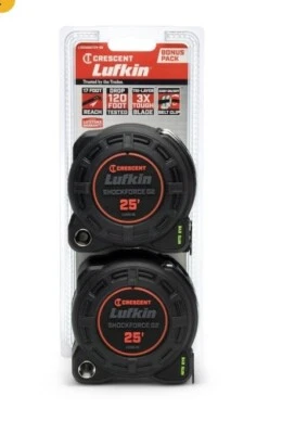 Crescent Lufkin Shockforce G2 25ft Nite Eye, 2 Pack Tape Measure L1225BSET2V NEW