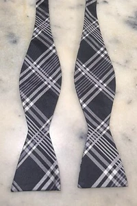 Ben Sherman 100% Silk Handmade Black White Plaid Self Tie Adjustable Bow Tie - Picture 1 of 6