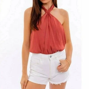 LE LIS SATIN HALTER BODYSUIT WOMEN Sz LARGE Rose Bow Tie NEW - Picture 1 of 8