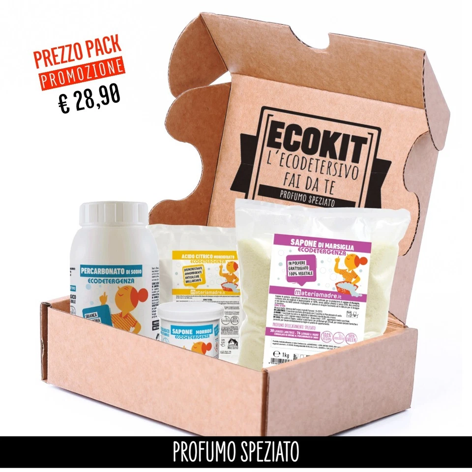 MATERIAMADRE KIT ECODETERSIVO: SAPONE MARSIGLIA + PERCARBONATO + AC. CITRICO + SAPONE MOLLE