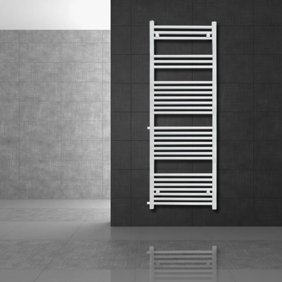 Radiateur sèche-serviette à eau chaude forme droite en acier blanc 50 x 160 cm - Photo 1/4