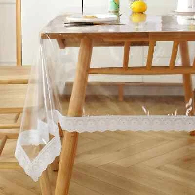 Clear PVC Tablecloth with Lace Edge Waterproof Table Cloth Plastic Desk Cover - Image 1 of 4