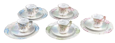 Antique 15 Piece Iridescent Luster Porcelain Floral Demitasse/ Childrens Tea Set - Image 1 of 4