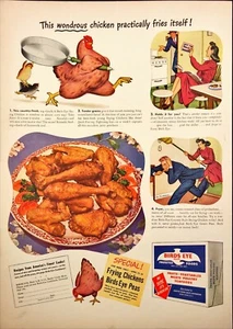 1942 Birds Eye Frozen Peas Frying Chickens Cartoon Vintage Print Ad - Picture 1 of 6