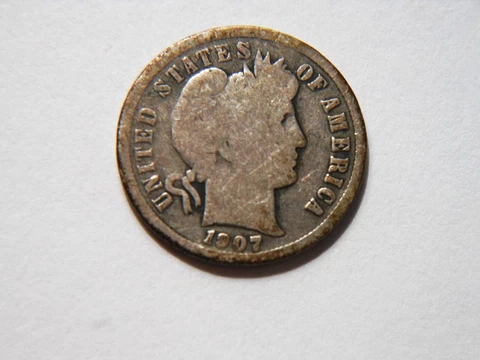 1907-S G Silver Barber Dime,  Nice Better Date Vintage Coin to collect Cover