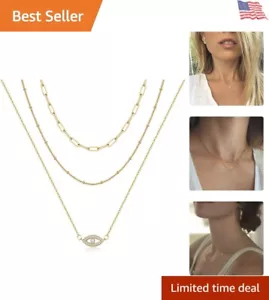 Dainty Layered Choker Necklace - 14K Gold Plated Adjustable Women’s Jewelry - Picture 1 of 9