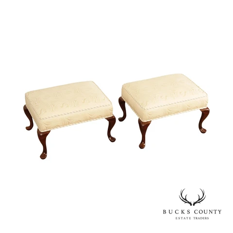 Hickory White Queen Anne Style Pair of Foot Stools or Ottomans Cover