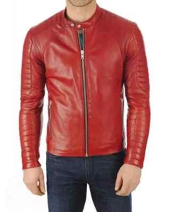 Men's Genuine Lambskin Leather Jacket Biker Motorcycle Bomber Slim fit Mens Coat - Picture 1 of 11