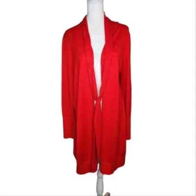 Cárdigan Lafayette 148 Lana Seda Espalda Largo Abierto con Cuello Atado Rojo Talla Grande Foto 1 de 4