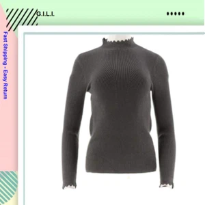 GILI Ribbed Scallop Neck Sweater, Hthr Charcoal,Size X-LARGE - Picture 1 of 5