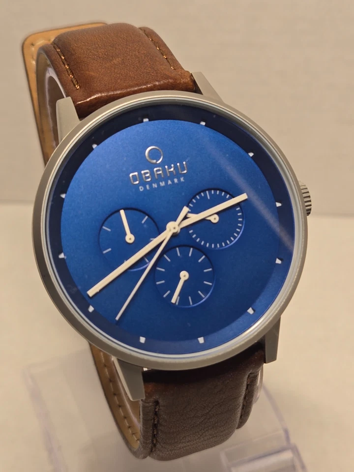 Obaku Venlig Cloud Multifunction Mens Watch 43mm Brown leather band w/ Blue Dial - Image 1 of 4