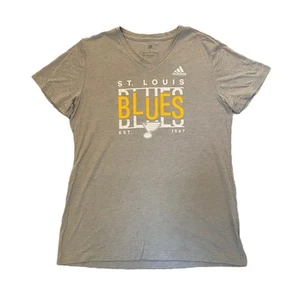 adidas Women's St. Louis Blues Tee V-Neck Gray Shorts Sleeves T-Shirt Size L NWT - Picture 1 of 10