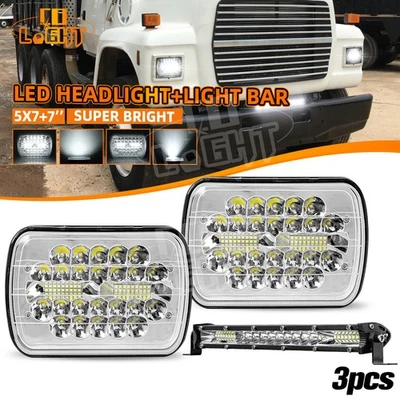 For Ford L9000 L800 LN700 Trucks 2PC 7x6" 5x7" LED Headlight Hi/Lo+10" Light Bar - Image 1 of 4
