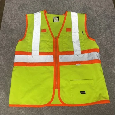 Genuine Dickies Safety Vest Mens Medium Yellow Orange Hi Vis Reflective Work - Image 1 of 4