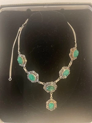 Emerald Gemstone Necklace Y-Drop Filigree 925 Sterling Silver, 16-18",  Boxed - Image 1 of 4