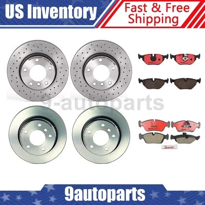 Kit de frenos delanteros traseros Brembo rotores perforados pastillas de cerámica para 2000 323Ci BMW Foto 1 de 4