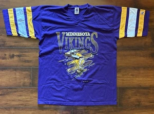 Vintage Logo 7 Minnesota Vikings Trikot Shirt XL Lila & Gelb V-Ausschnitt 90er NFL - Bild 1 von 4