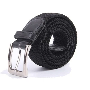 Canvas Elastic Fabric Woven Stretch Multicolored Braided Belts 2041-Black-M - Picture 1 of 4