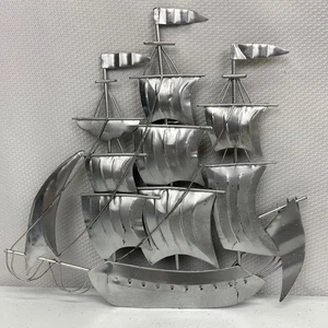 Vintage Metal Pirate Ship Wall Art Handcrafted Sculpture 10" - Picture 1 of 6