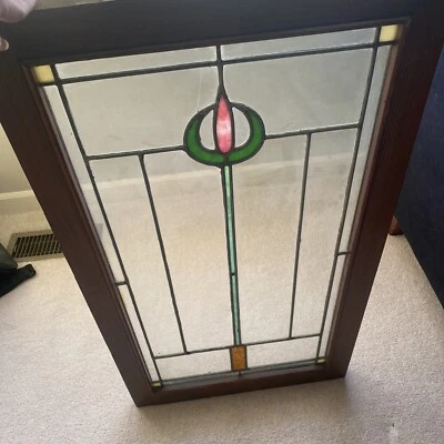 Chicago Stained Glass Window Antique In 33” X 18” Frame - Image 1 of 4