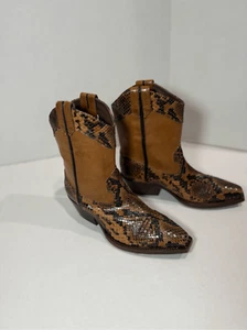 New Vic Matie Brown Snake Skin Short Cowgirl Boots Size 36 EU (US 6) - Picture 1 of 10